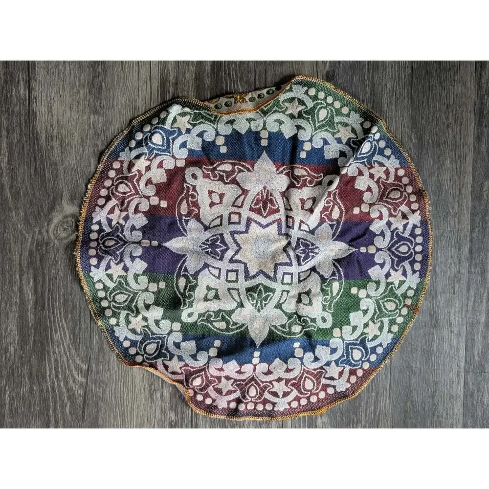 2 Vintage Cross Stitch Round Small Table Toppers Decor Handmade Placemats 13